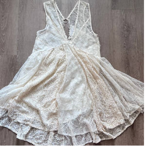 Free People Medium Cream W Gold Accents Lace Babydoll Dress